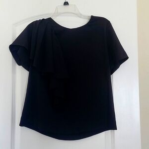 Crosby By MOLLIE BURCH Elegant Black Women's Top RIGHT SHOULDER RUFFLE SMALL